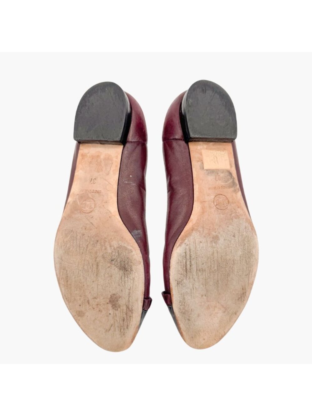 Chanel CC Ruffle Cap Toe Ballet Flats EU 37 US 6-6.5 Brown Burgundy Leather - Picture 11 of 15